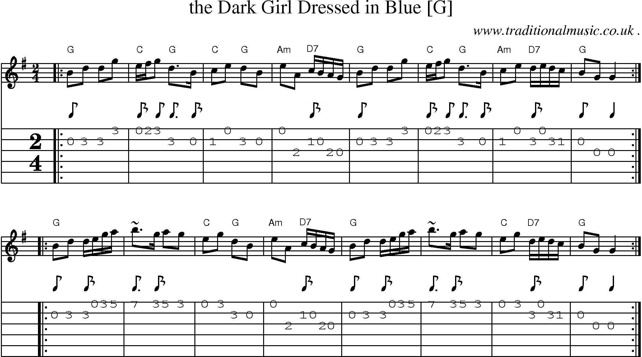 Sheet-music  score, Chords and Guitar Tabs for The Dark Girl Dressed In Blue [g]